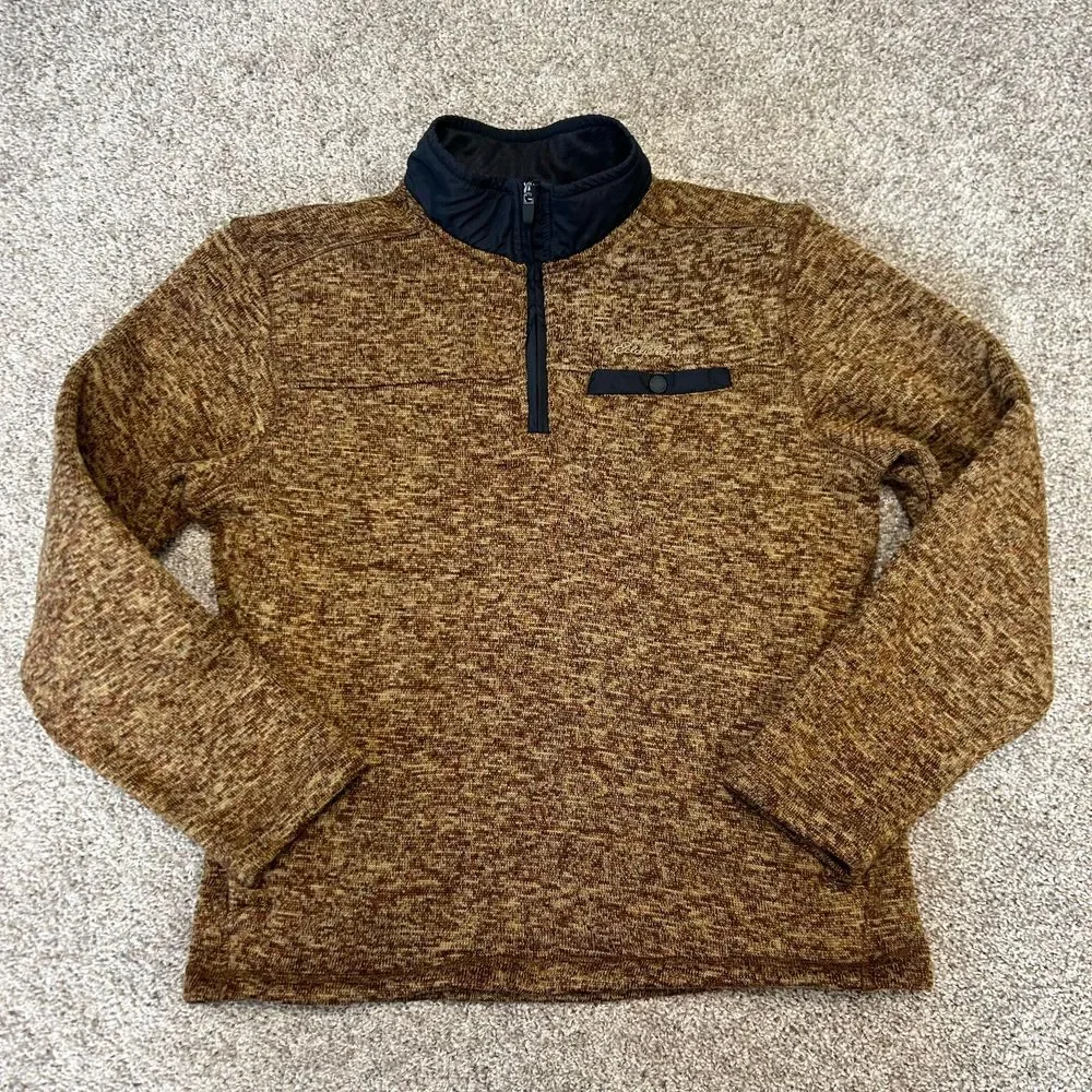 Eddie‎ Bauer 1/4 Zip Pullover Sweater Men Size Medium Brown Pocket (335)